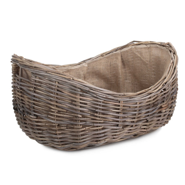 Red Hamper Boat Shaped Rattan Log Basket with Hessian Lining