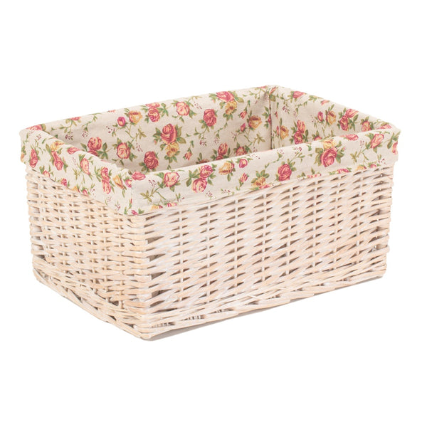 Red Hamper White Wash Garden Rose Lined Storage Basket