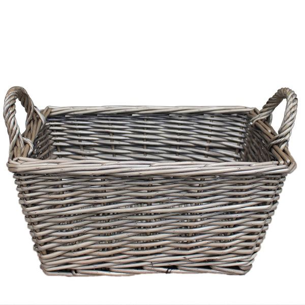 Red Hamper Wicker Antique Wash Finish Handled Unlined Storage Basket