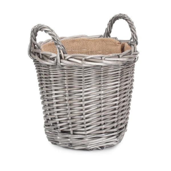 Red Hamper Round Antique Wash Finish Wicker Lined Wicker Log Basket