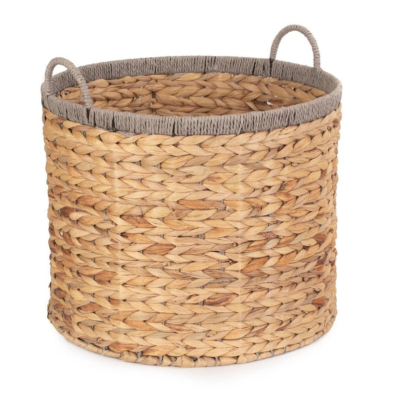 Round Water Hyacinth Basket With Grey Rope Border | Red Hamper