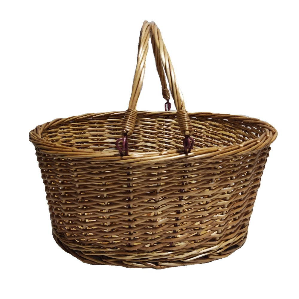 Red Hamper Unlined Double Steamed Wicker Shopping Basket With Swing Handles